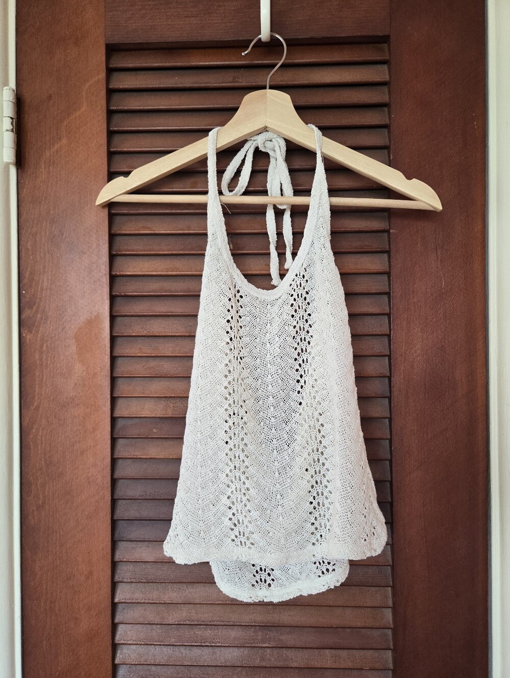 H&M Cream Pointelle Crochet Knit Halter Backless Top S - Picture 4 of 9